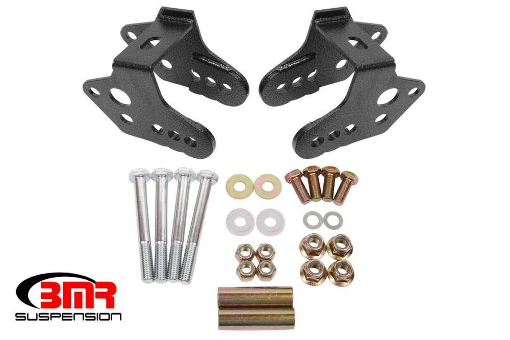 BMR Control arm relocation brackets, bolt-on, black, 79-04 Mustang