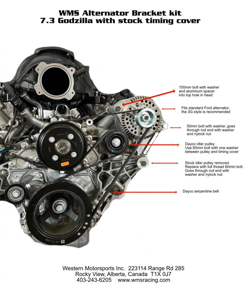 WMS Alternator bracket kit, 7.3 Godzilla with stock timing cover