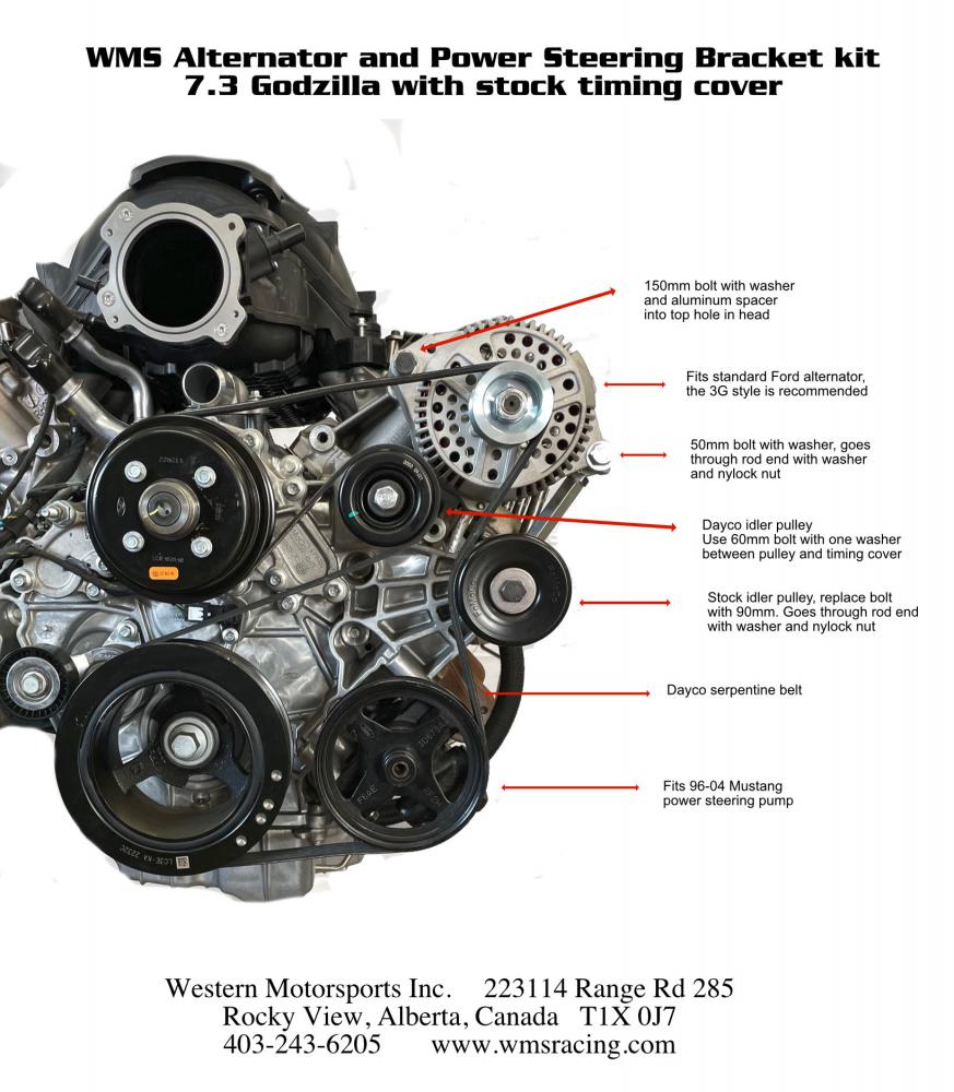 WMS Alternator and Power Steering bracket kit, 7.3 Godzilla with stock timing cover